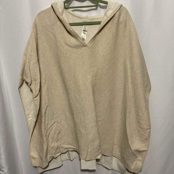 Chicos Womens SM/MD Hooded Cape Poncho Tan Cream Knit Cotton Cashmere Travel - Picture 1 of 6